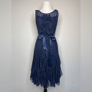 Vintage Xscape Joanna Chen Ruffled Frilly Swingy Ribbon Belt Party Formal Dress